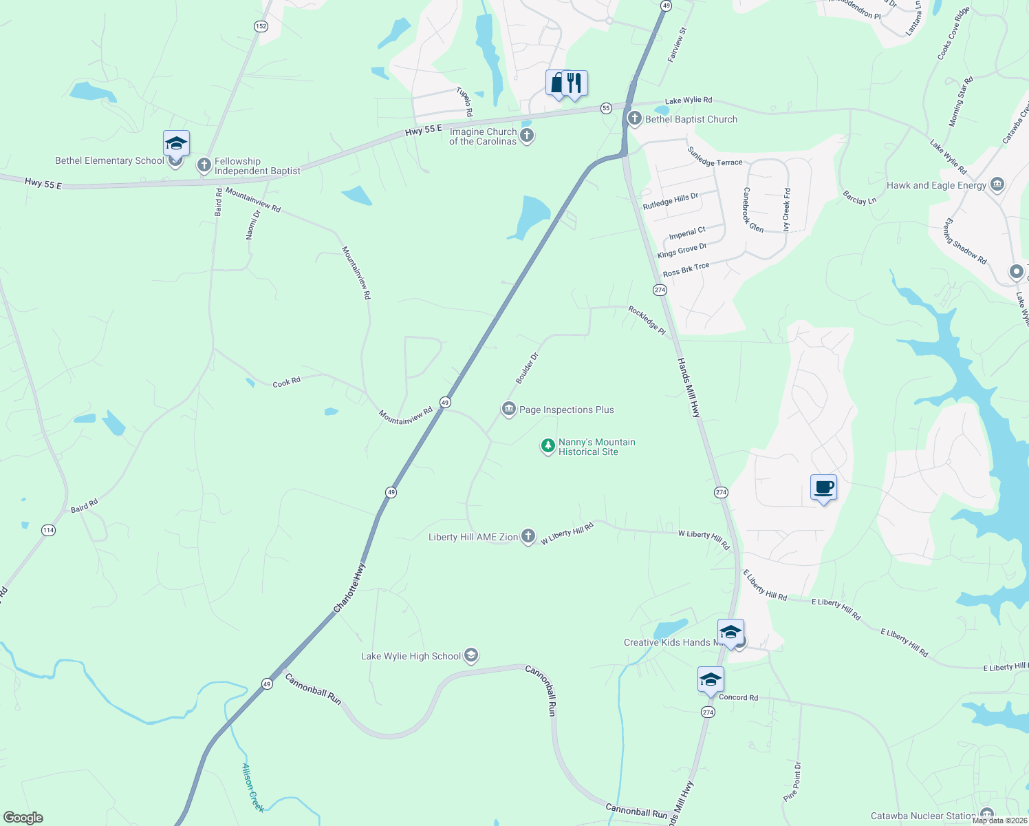 map of restaurants, bars, coffee shops, grocery stores, and more near 6463 Boulder Drive in York