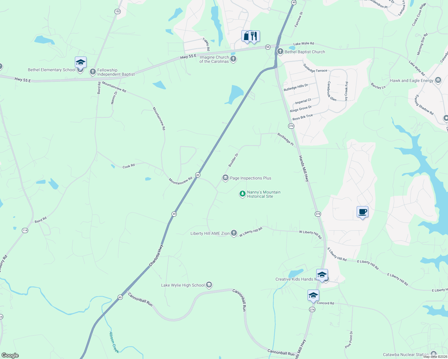 map of restaurants, bars, coffee shops, grocery stores, and more near 6463 Boulder Drive in York