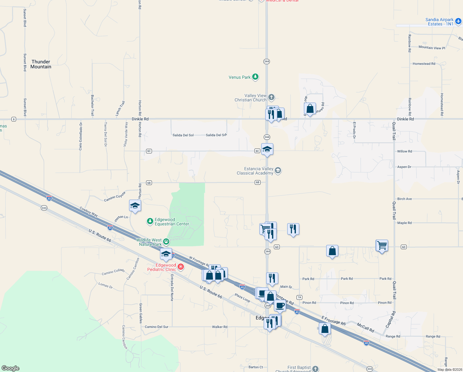 map of restaurants, bars, coffee shops, grocery stores, and more near 32 Pinto Road in Edgewood