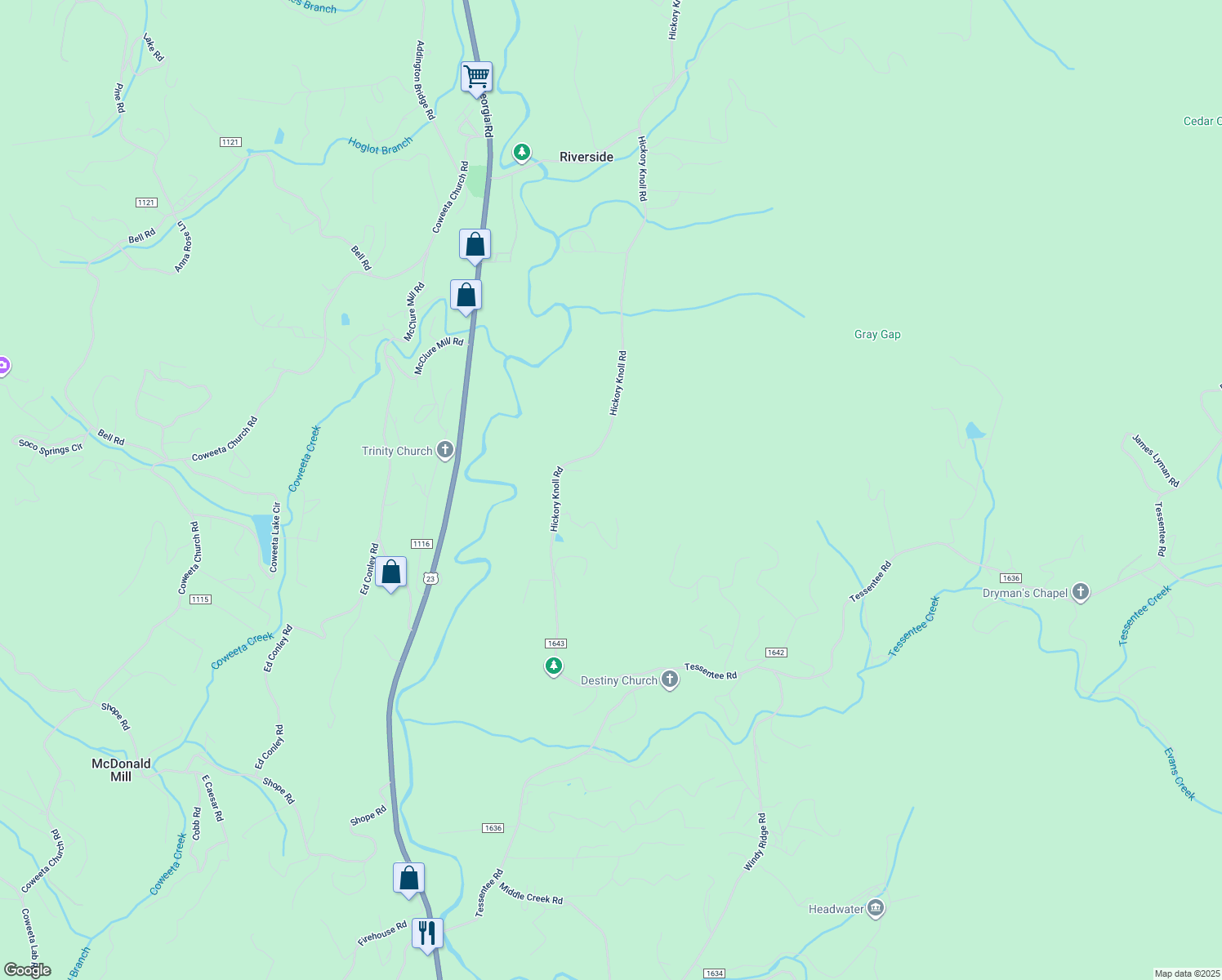 map of restaurants, bars, coffee shops, grocery stores, and more near 1712 Hickory Knoll Road in Franklin