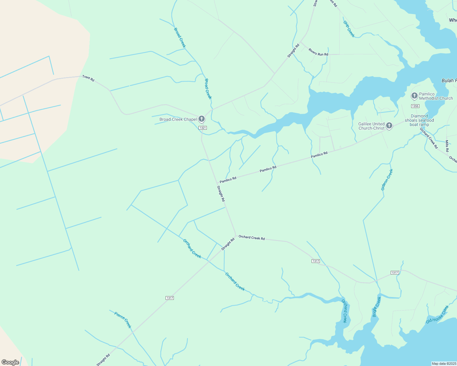 map of restaurants, bars, coffee shops, grocery stores, and more near 88 Pamlico Road in Oriental