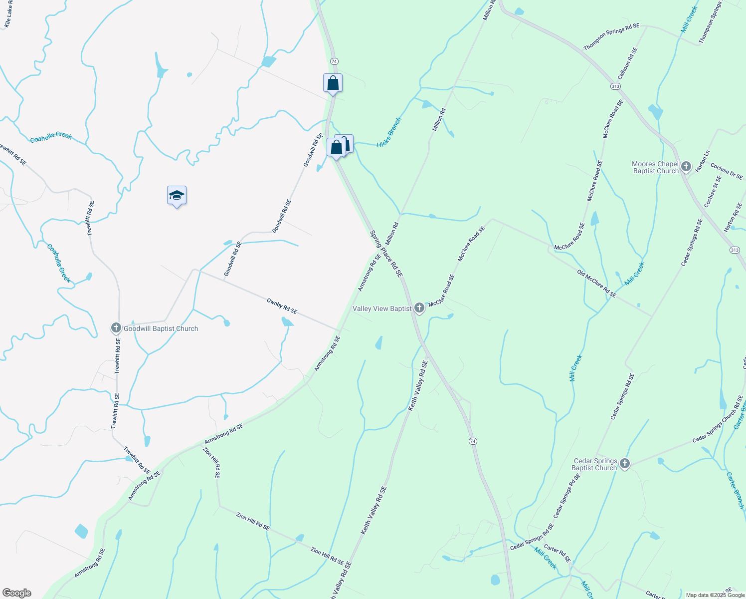 map of restaurants, bars, coffee shops, grocery stores, and more near 227 Armstrong Road Southeast in Cleveland