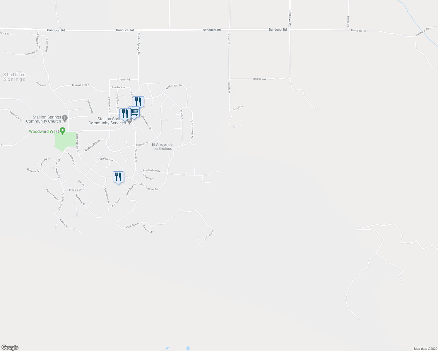 map of restaurants, bars, coffee shops, grocery stores, and more near 27000 Buckpasser Drive in Tehachapi
