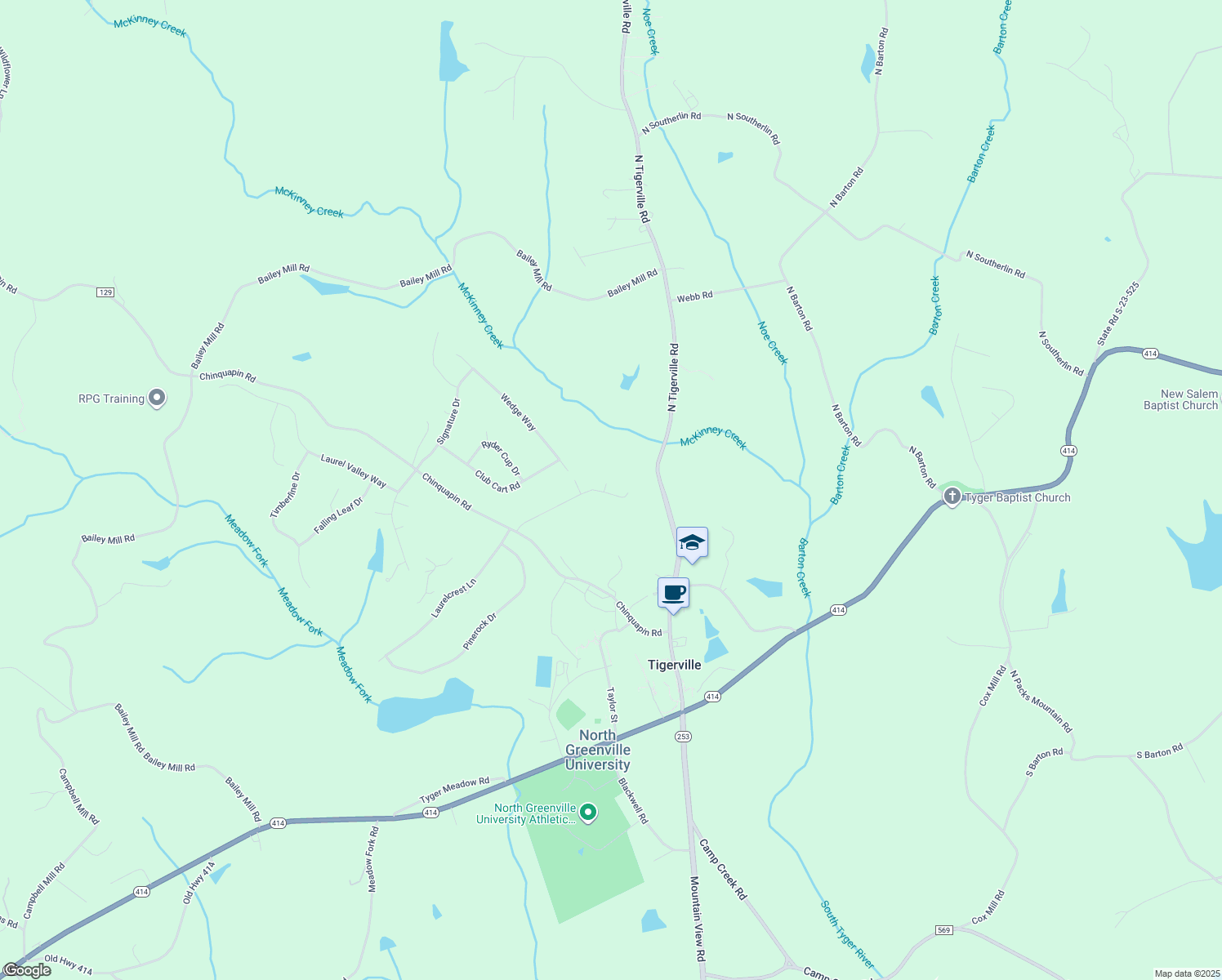 map of restaurants, bars, coffee shops, grocery stores, and more near 201 Lord Byron Lane in Travelers Rest