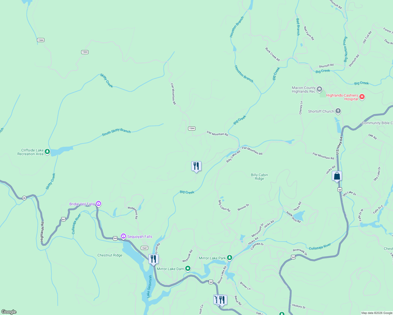 map of restaurants, bars, coffee shops, grocery stores, and more near 393 Pine Circle in Highlands