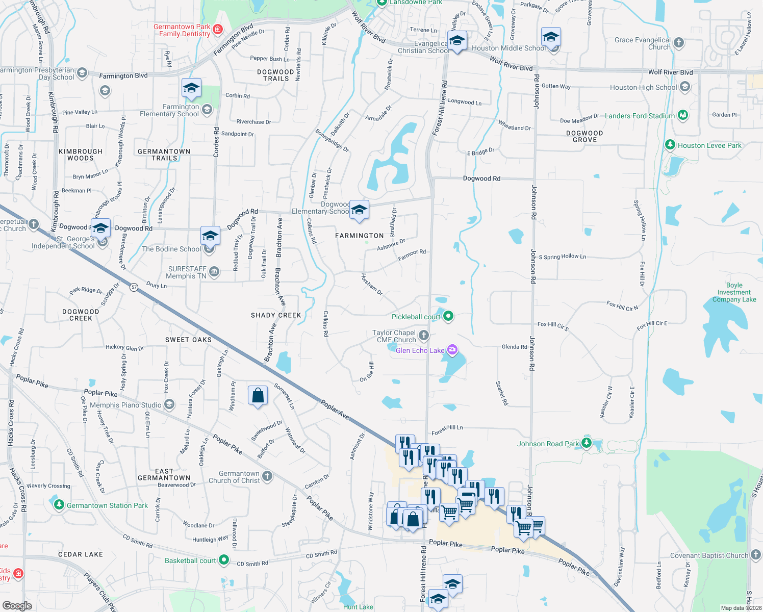 map of restaurants, bars, coffee shops, grocery stores, and more near 2548 Rooksworth Cove in Germantown