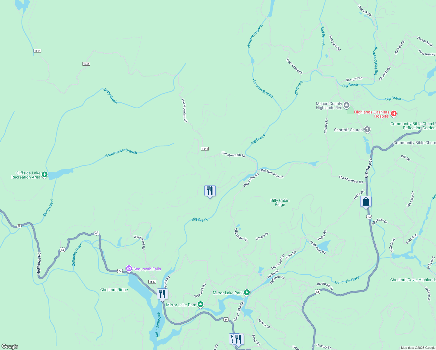 map of restaurants, bars, coffee shops, grocery stores, and more near 393 Pine Circle in Highlands