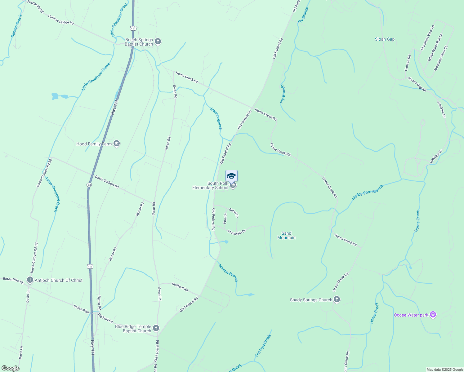 map of restaurants, bars, coffee shops, grocery stores, and more near 964 Old Federal Road in Old Fort