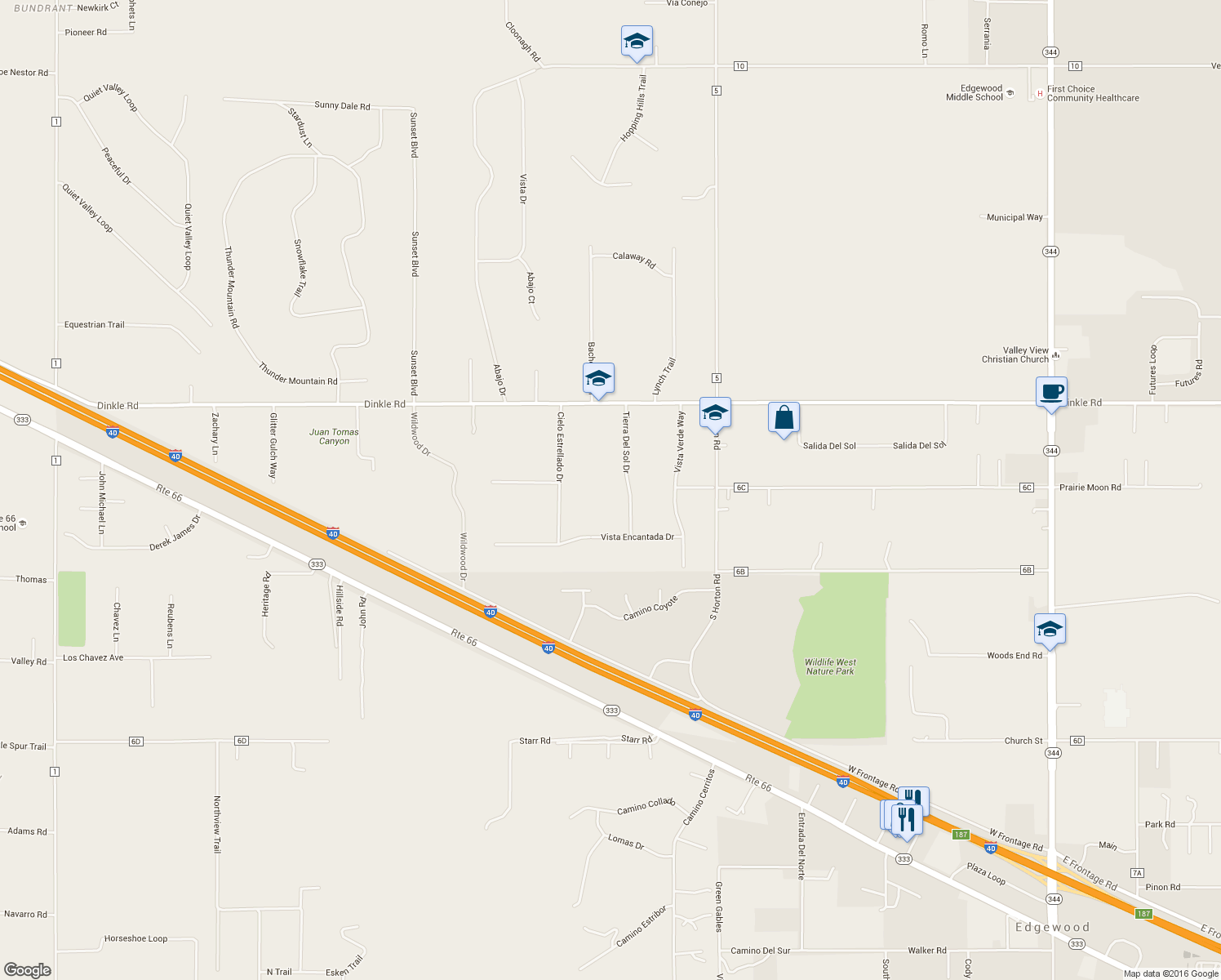 map of restaurants, bars, coffee shops, grocery stores, and more near 25 Tierra Del Sol Drive in Edgewood