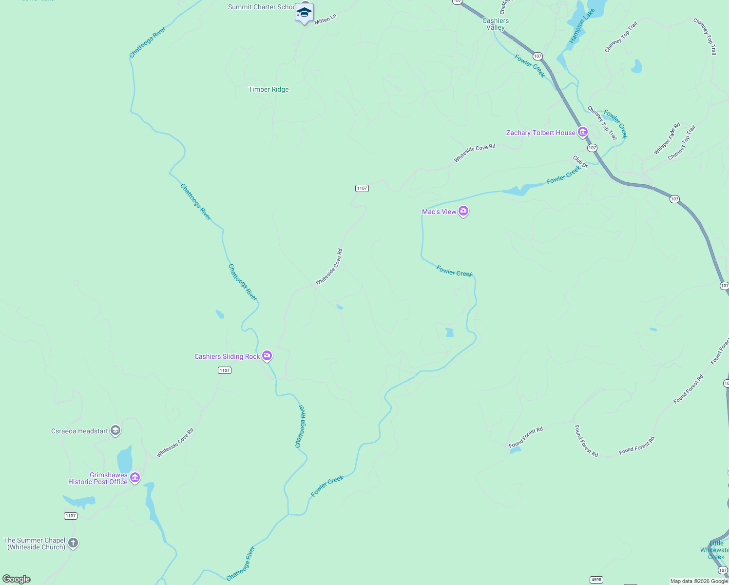 map of restaurants, bars, coffee shops, grocery stores, and more near 252-254 Spring Valley Road in Cashiers