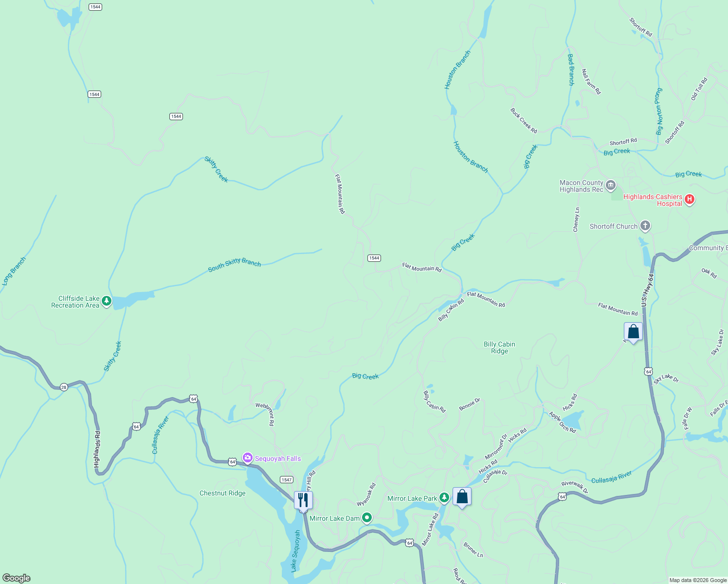 map of restaurants, bars, coffee shops, grocery stores, and more near 170 View Point Road in Highlands