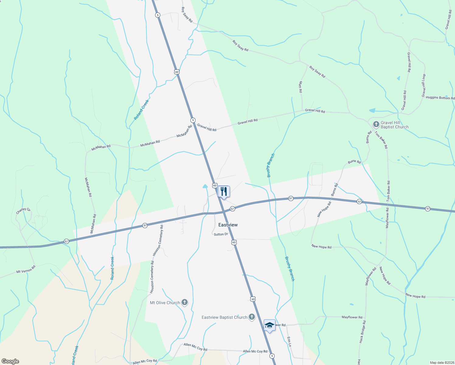 map of restaurants, bars, coffee shops, grocery stores, and more near 67 Hannah Drive in Ramer