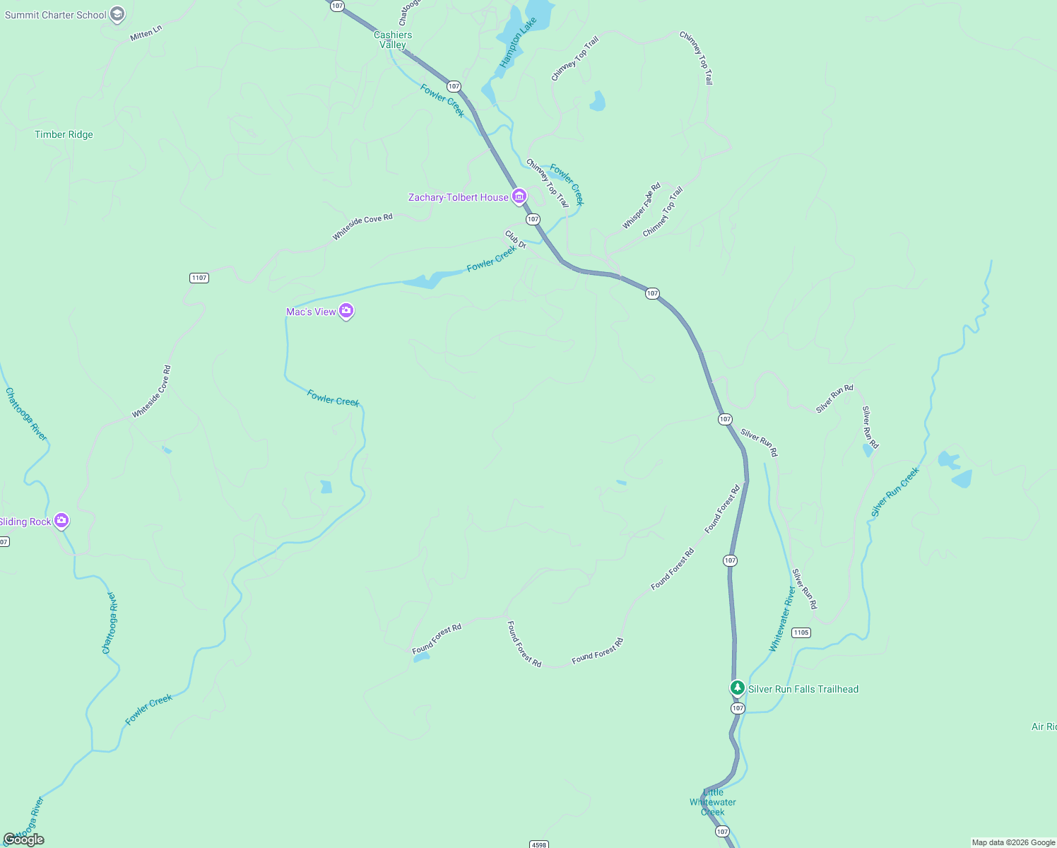 map of restaurants, bars, coffee shops, grocery stores, and more near 190-198 Little Terrapin Road in Cashiers