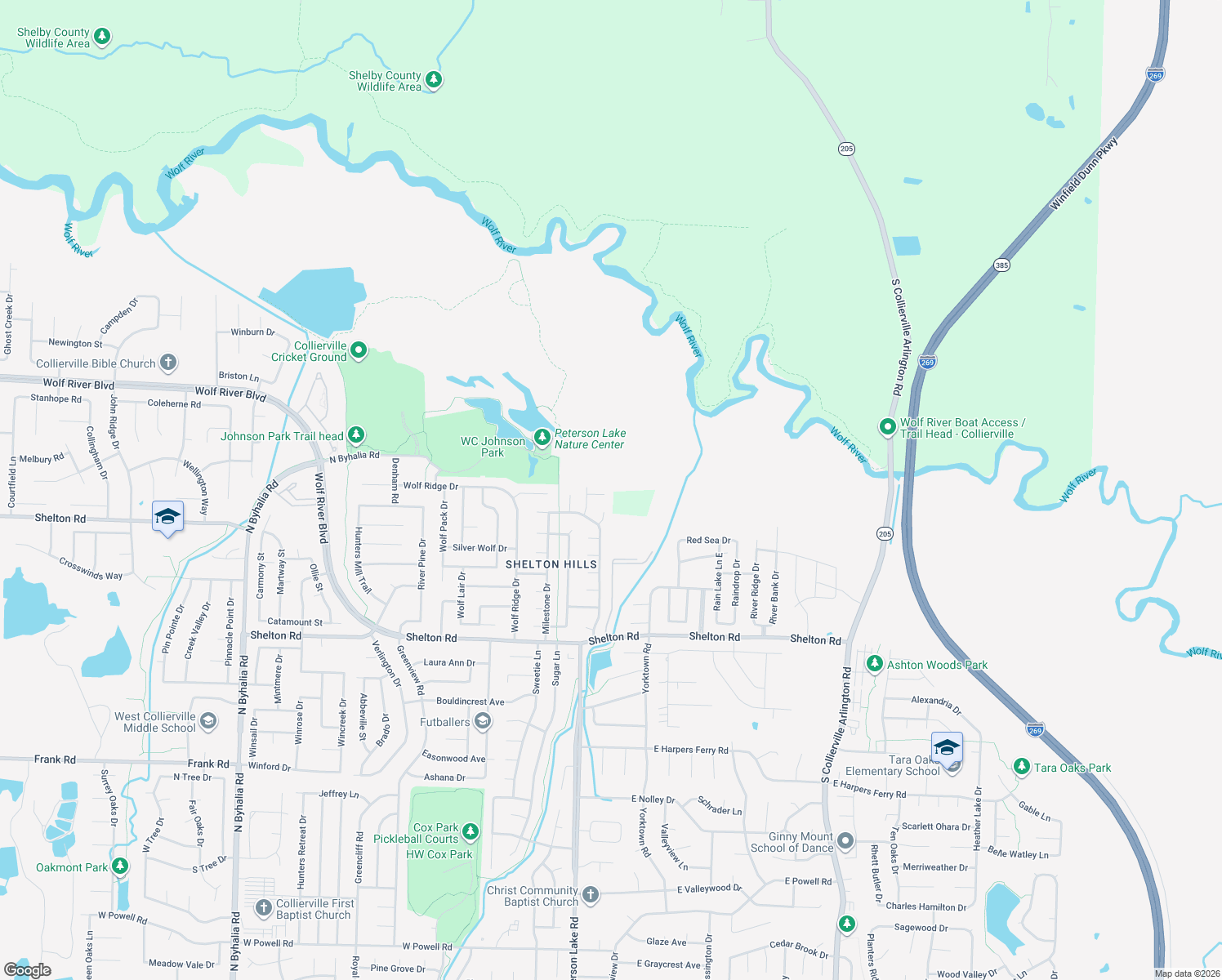map of restaurants, bars, coffee shops, grocery stores, and more near 136 Irby Glade Cove in Collierville