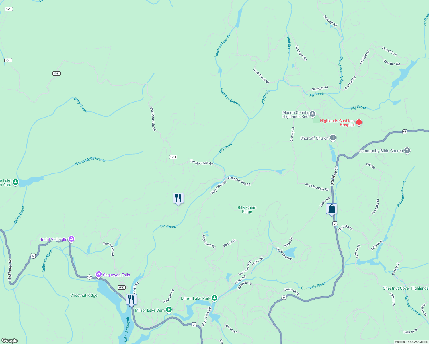 map of restaurants, bars, coffee shops, grocery stores, and more near 69 Hemlock Drive in Highlands
