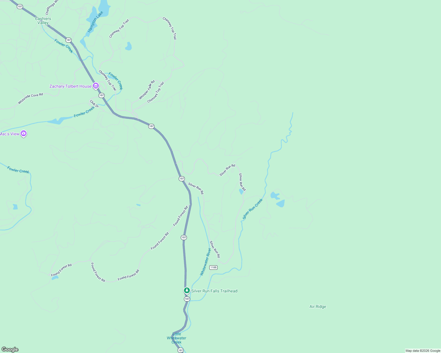 map of restaurants, bars, coffee shops, grocery stores, and more near 1852 Silver Run Road in Cashiers