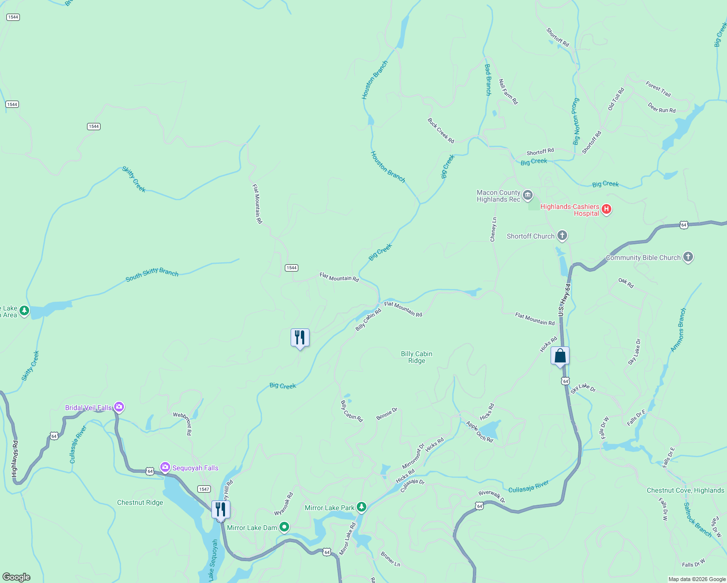 map of restaurants, bars, coffee shops, grocery stores, and more near 69 Hemlock Drive in Highlands