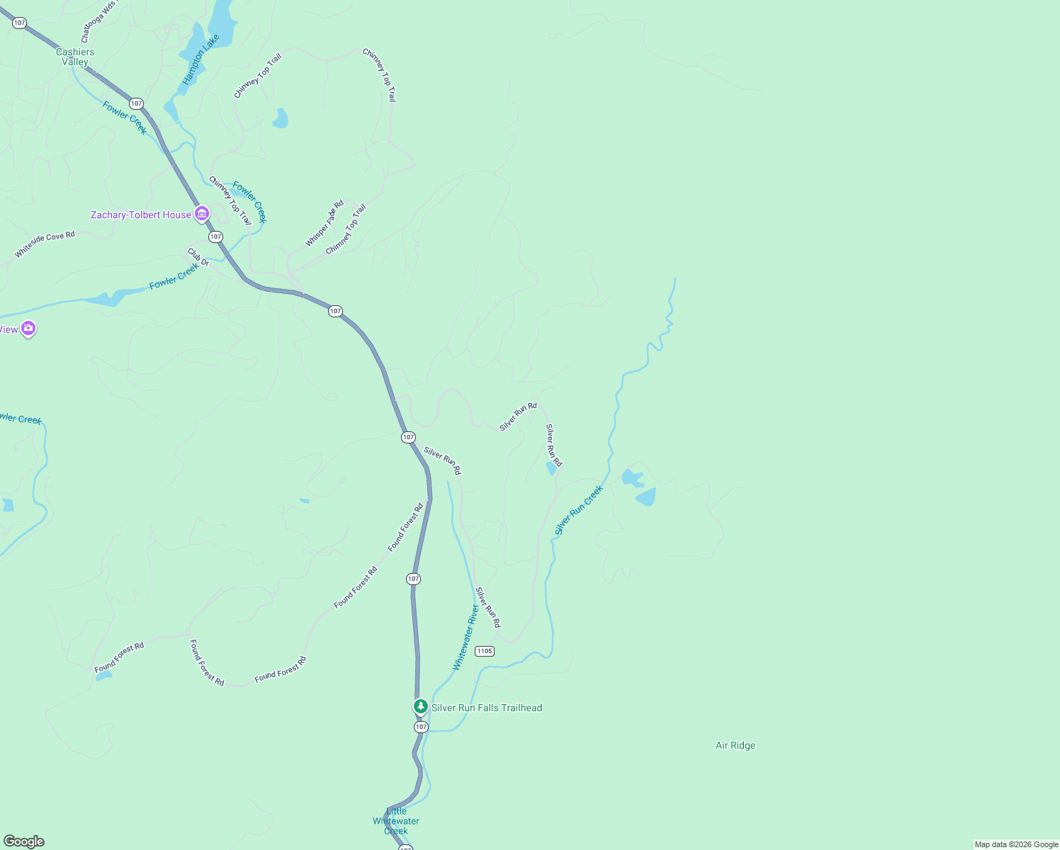 map of restaurants, bars, coffee shops, grocery stores, and more near 1783 Silver Run Road in Cashiers