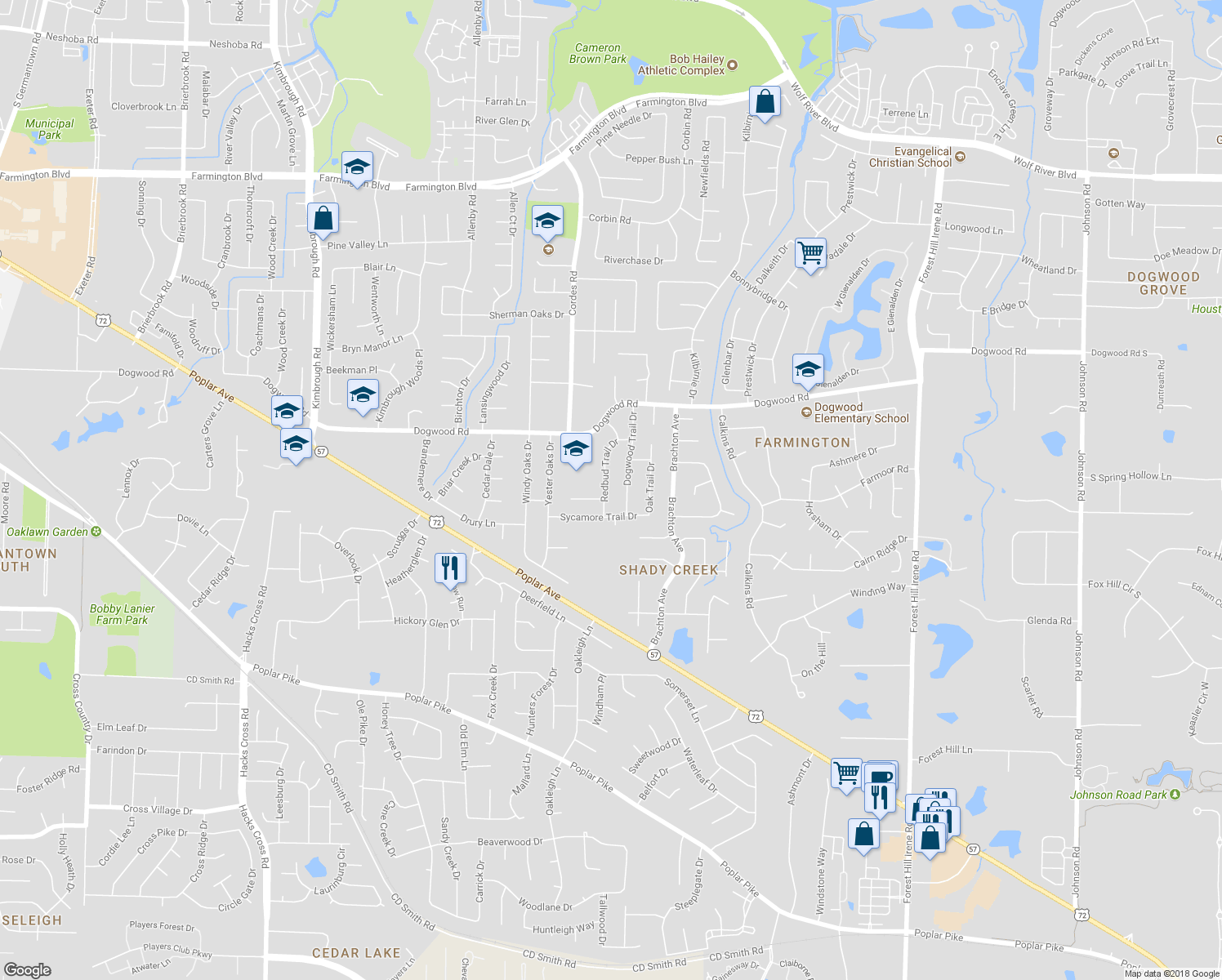 map of restaurants, bars, coffee shops, grocery stores, and more near 2456 Redbud Trail Drive in Germantown