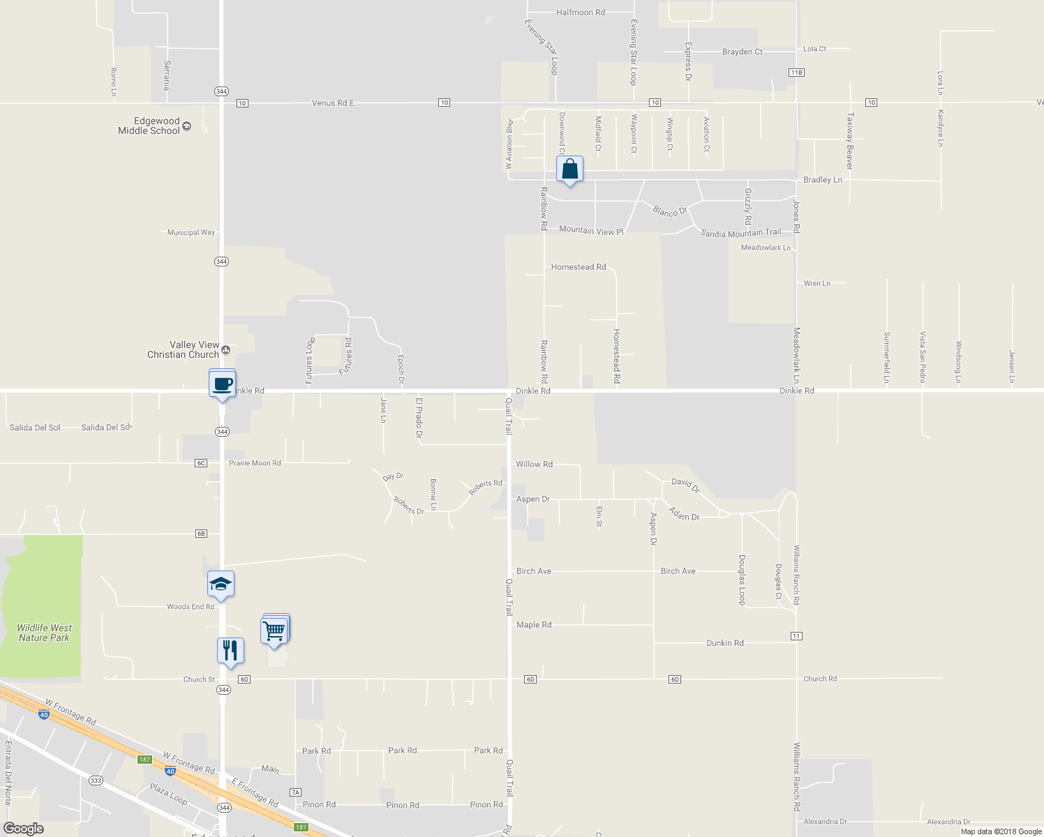 map of restaurants, bars, coffee shops, grocery stores, and more near 19 Quail Run East in Edgewood
