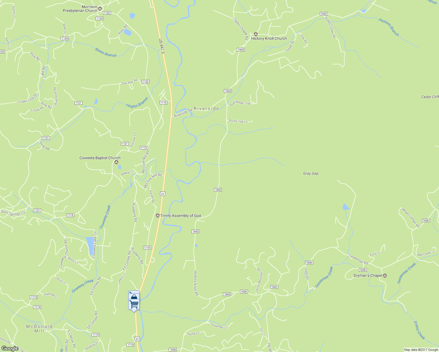 map of restaurants, bars, coffee shops, grocery stores, and more near Hickory Knoll Road in Franklin