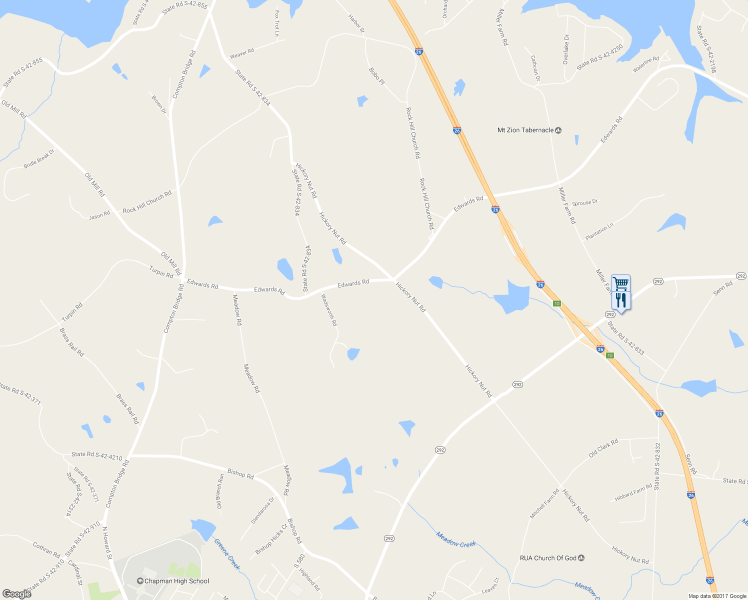 map of restaurants, bars, coffee shops, grocery stores, and more near 376 Edwards Road in Inman