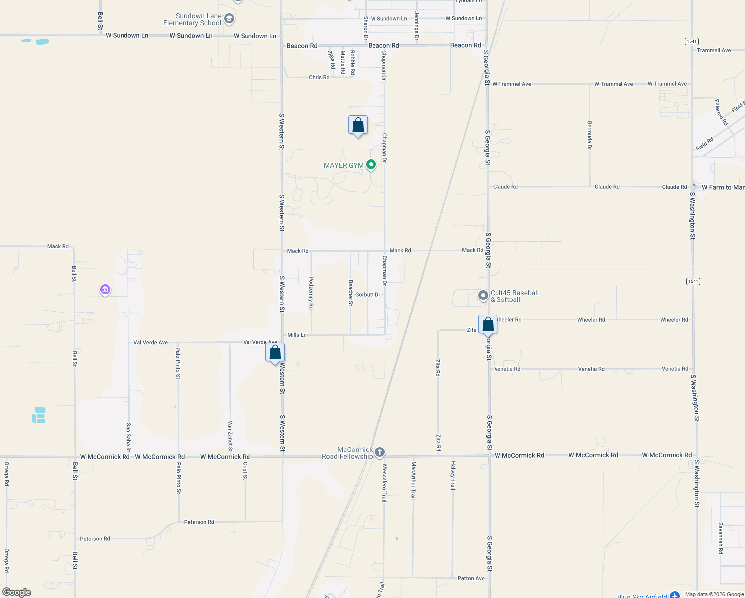 map of restaurants, bars, coffee shops, grocery stores, and more near 12103 Percell St in Amarillo