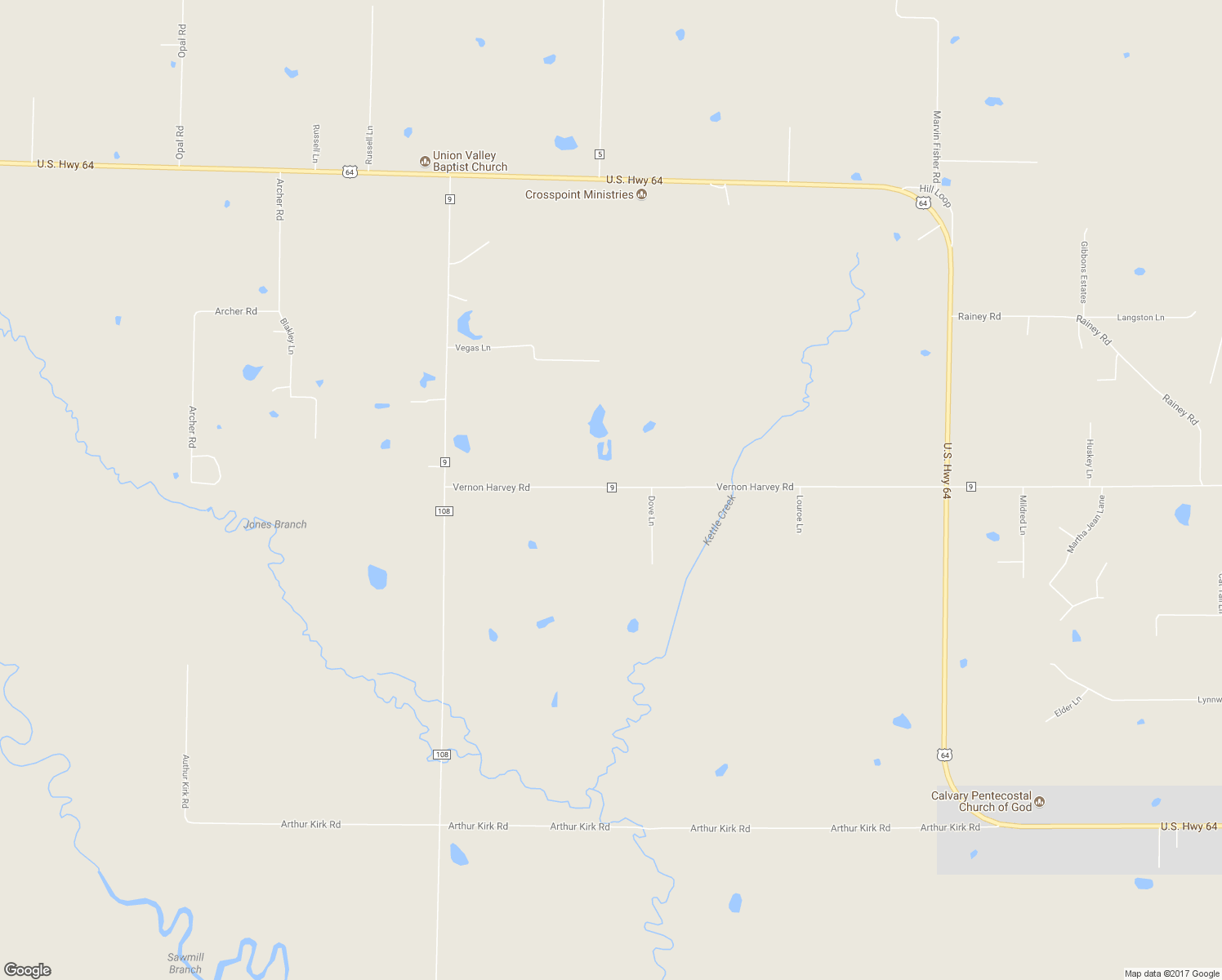 map of restaurants, bars, coffee shops, grocery stores, and more near 251 Vernon Harvey Road in Beebe