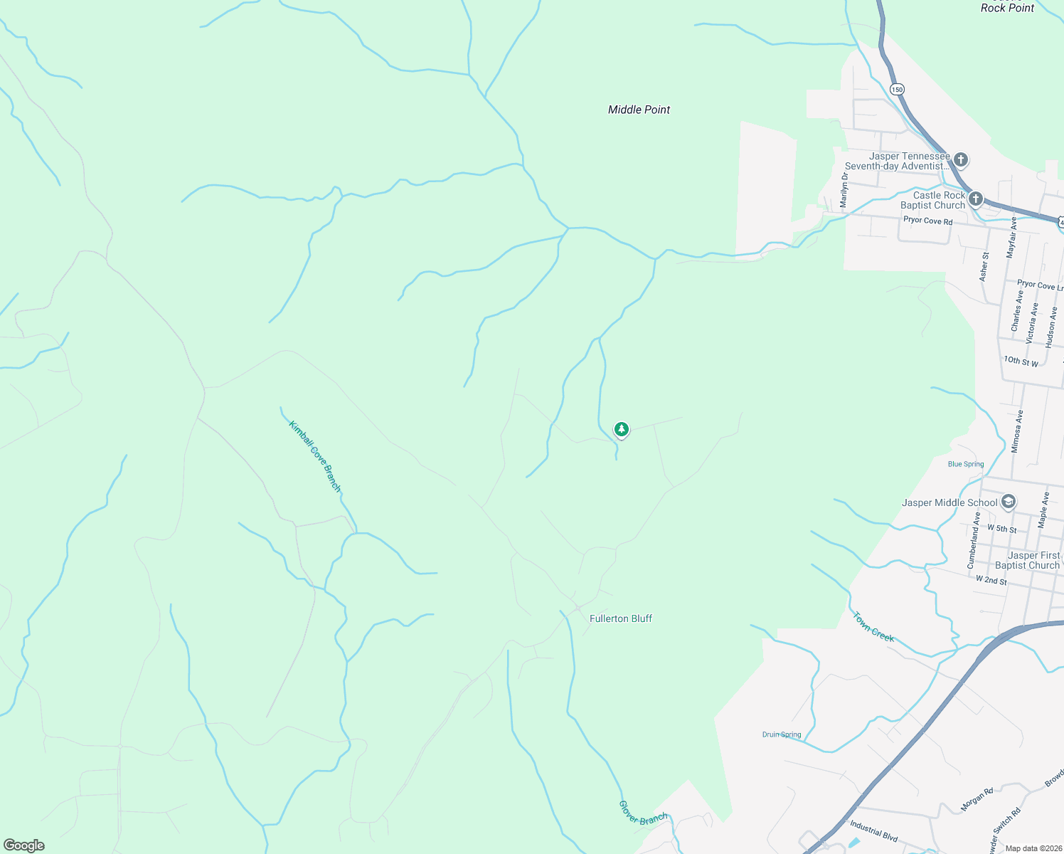 map of restaurants, bars, coffee shops, grocery stores, and more near High Point Lane in Jasper