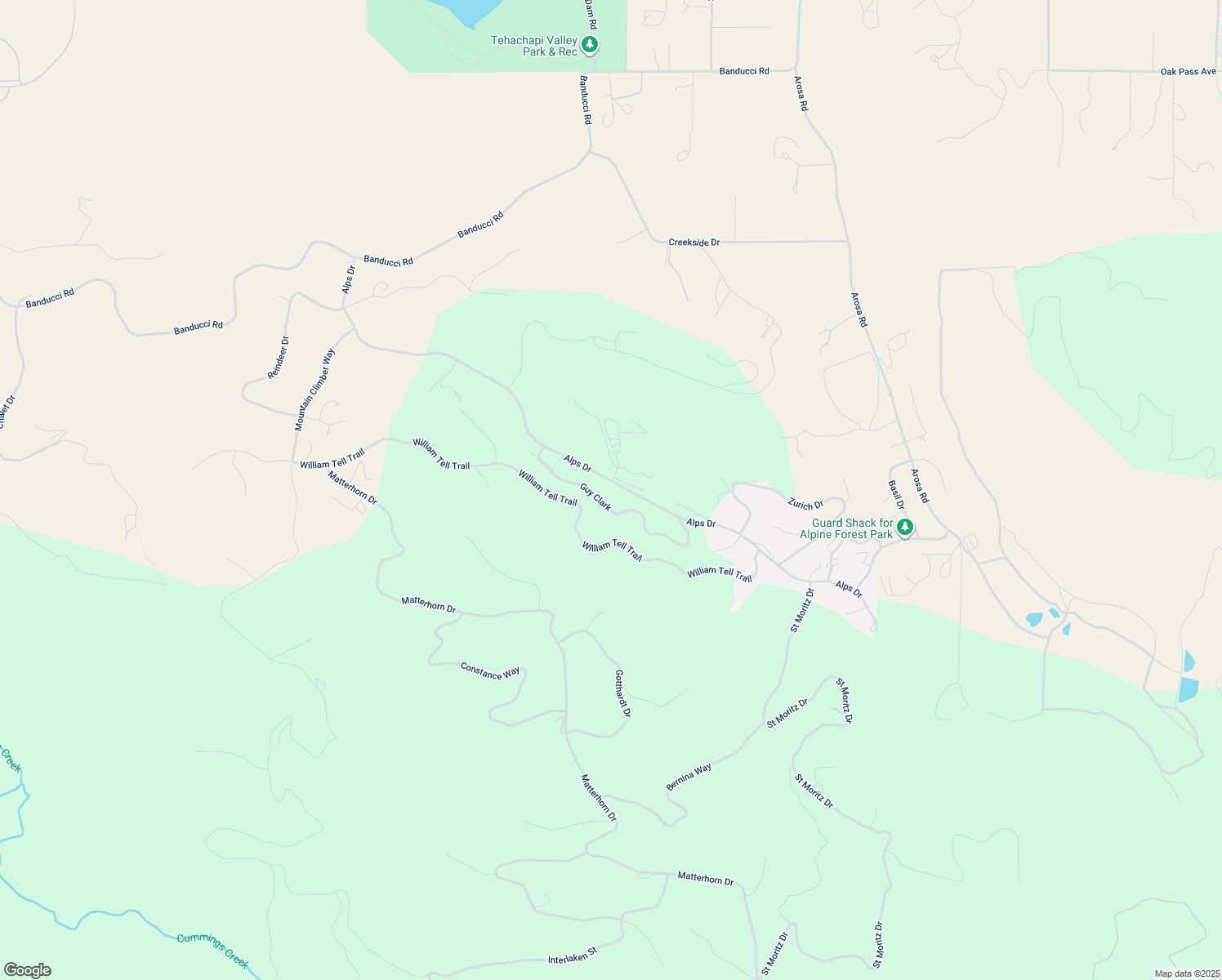 map of restaurants, bars, coffee shops, grocery stores, and more near 18249 Alps Drive in Tehachapi