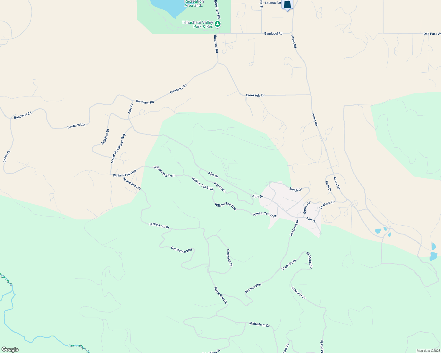 map of restaurants, bars, coffee shops, grocery stores, and more near 18270 Alps Drive in Tehachapi