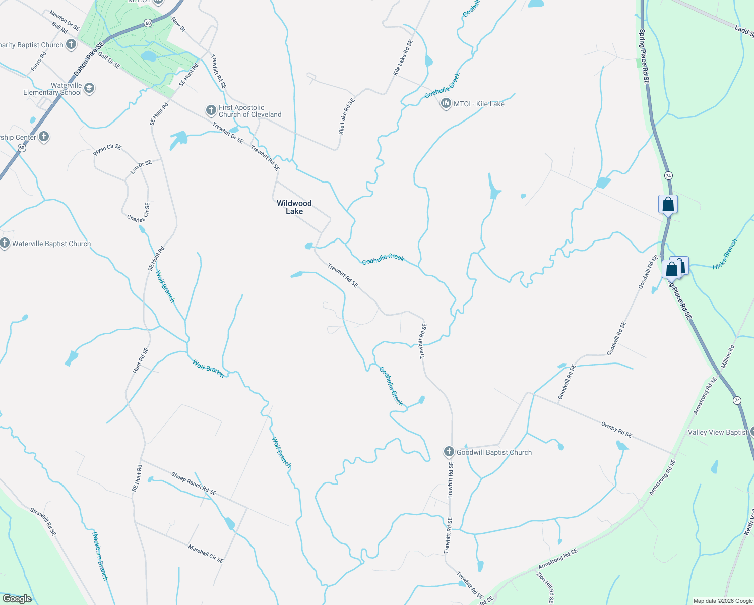 map of restaurants, bars, coffee shops, grocery stores, and more near 4723 Southeast Trewhitt Road in Cleveland