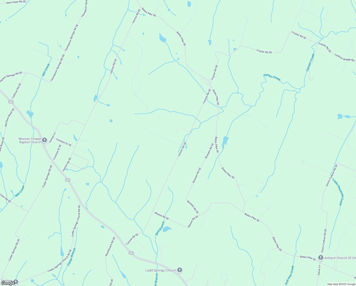 map of restaurants, bars, coffee shops, grocery stores, and more near 460 Carson Road Southeast in Cleveland