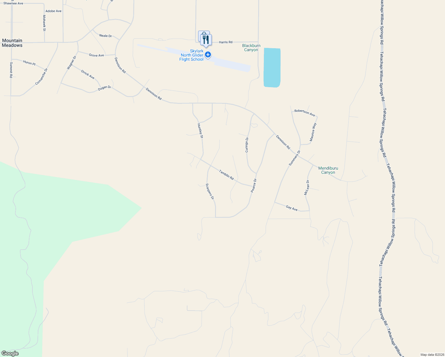 map of restaurants, bars, coffee shops, grocery stores, and more near 16126-16164 Tamblin Road in Tehachapi