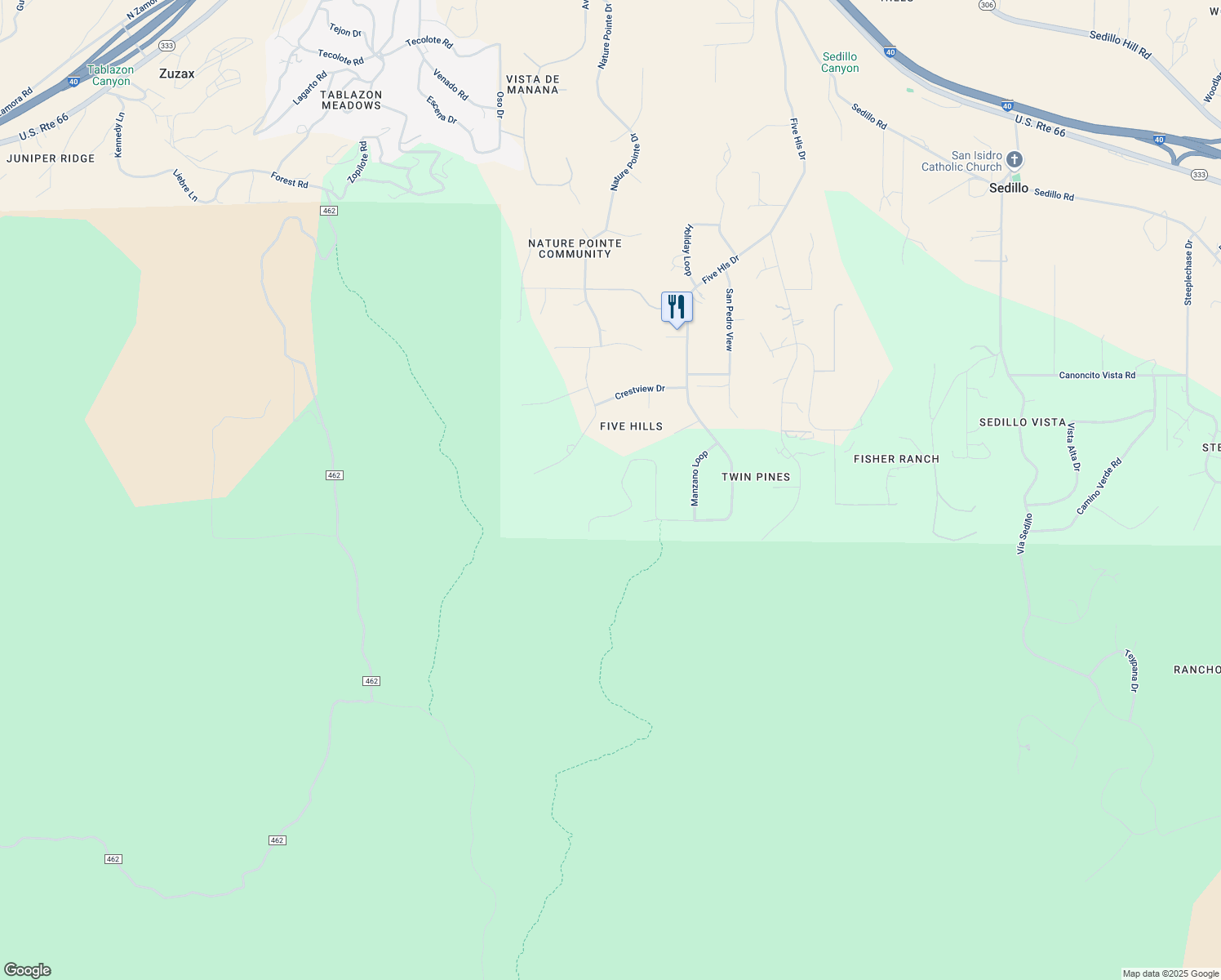 map of restaurants, bars, coffee shops, grocery stores, and more near 262 5 Hills Drive in Tijeras