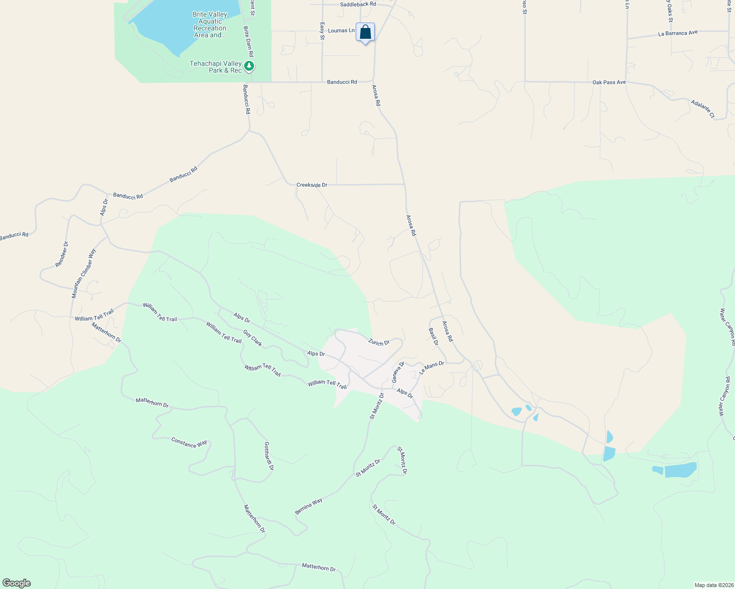 map of restaurants, bars, coffee shops, grocery stores, and more near 22116 Arosa Road in Tehachapi