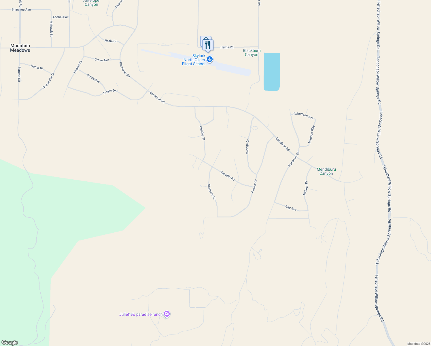 map of restaurants, bars, coffee shops, grocery stores, and more near 16126-16164 Tamblin Road in Tehachapi