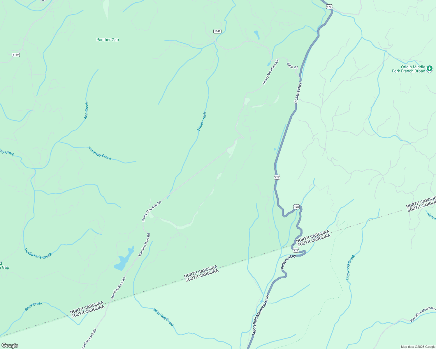 map of restaurants, bars, coffee shops, grocery stores, and more near Nancy Mountain Road in Rosman