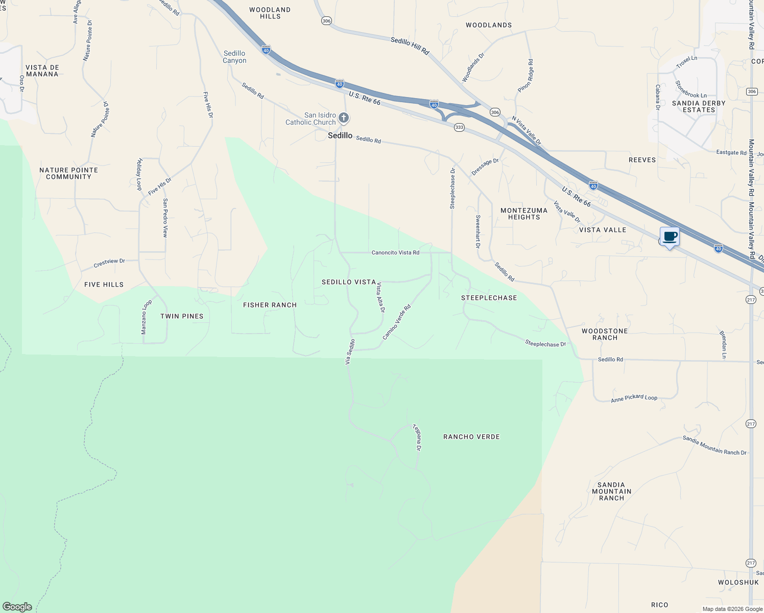 map of restaurants, bars, coffee shops, grocery stores, and more near 36 Vista Alta in Tijeras