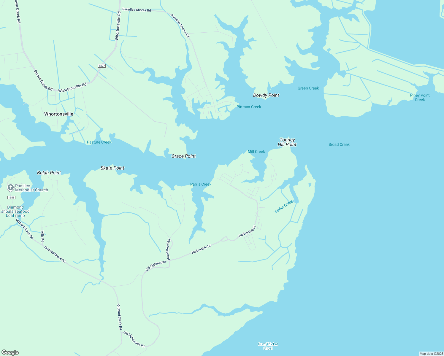 map of restaurants, bars, coffee shops, grocery stores, and more near 848 East Harborside Road in Oriental