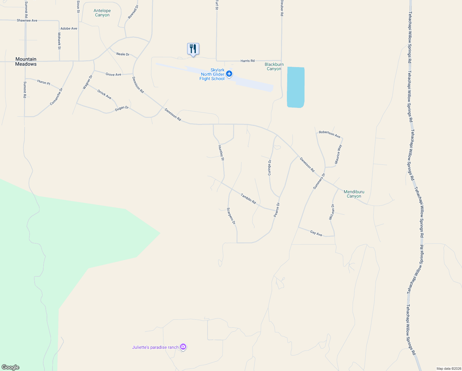 map of restaurants, bars, coffee shops, grocery stores, and more near 16171 Tamblin Road in Tehachapi