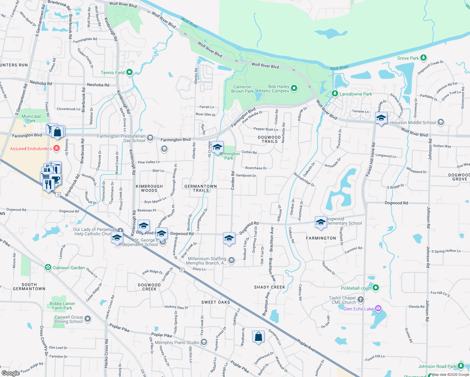 map of restaurants, bars, coffee shops, grocery stores, and more near 2180 Cordes Rd in Germantown