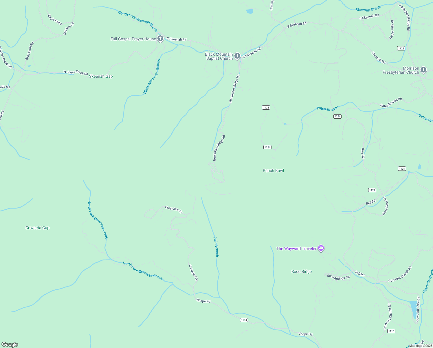 map of restaurants, bars, coffee shops, grocery stores, and more near 1182 Horseshoe Ridge Road in Otto