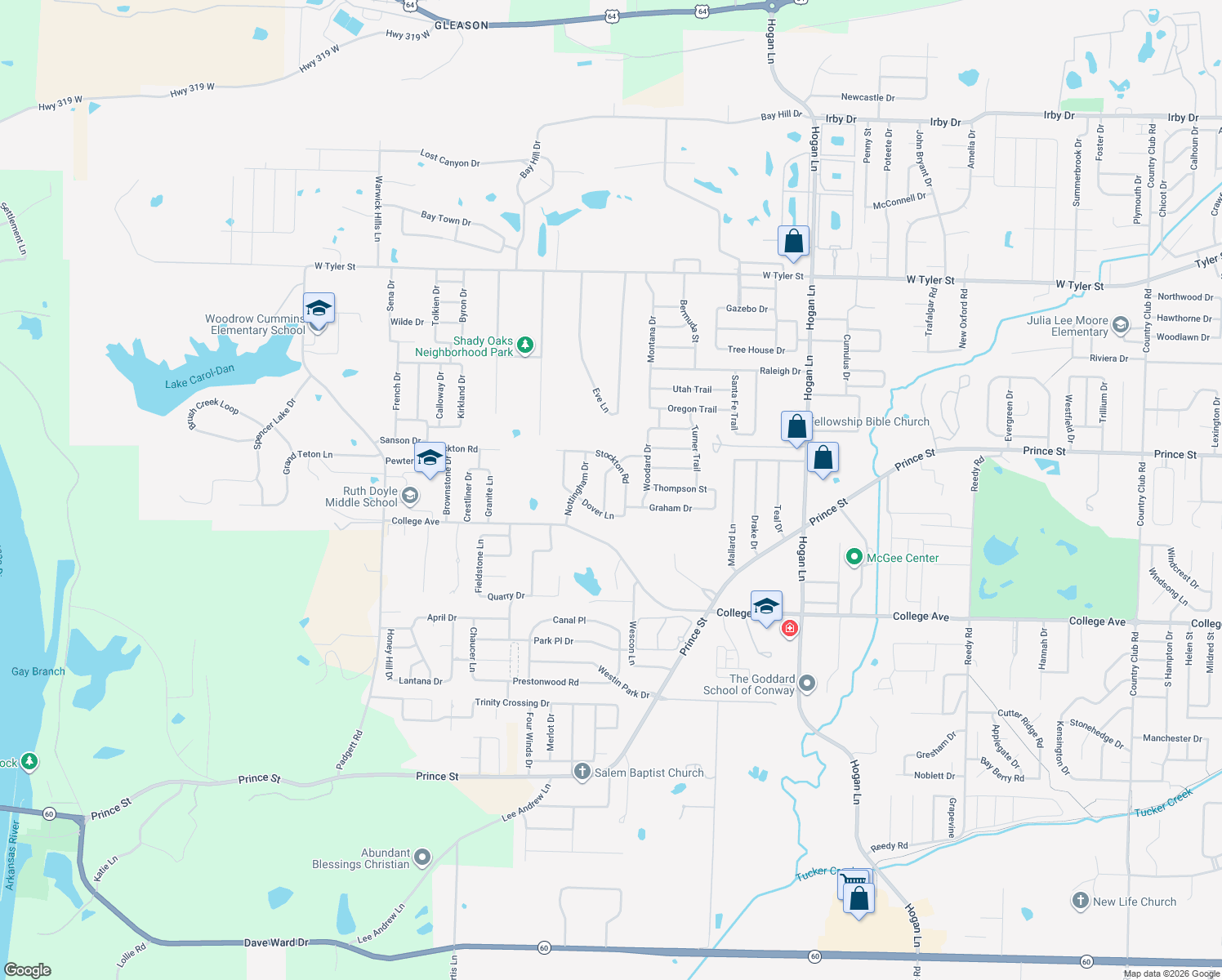 map of restaurants, bars, coffee shops, grocery stores, and more near 840 Cordoba Dr in Conway
