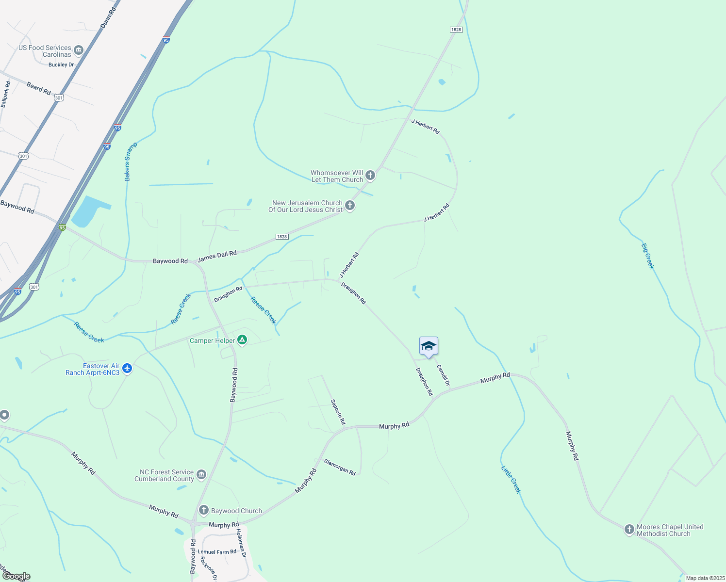 map of restaurants, bars, coffee shops, grocery stores, and more near 4471 Draughon Road in Fayetteville