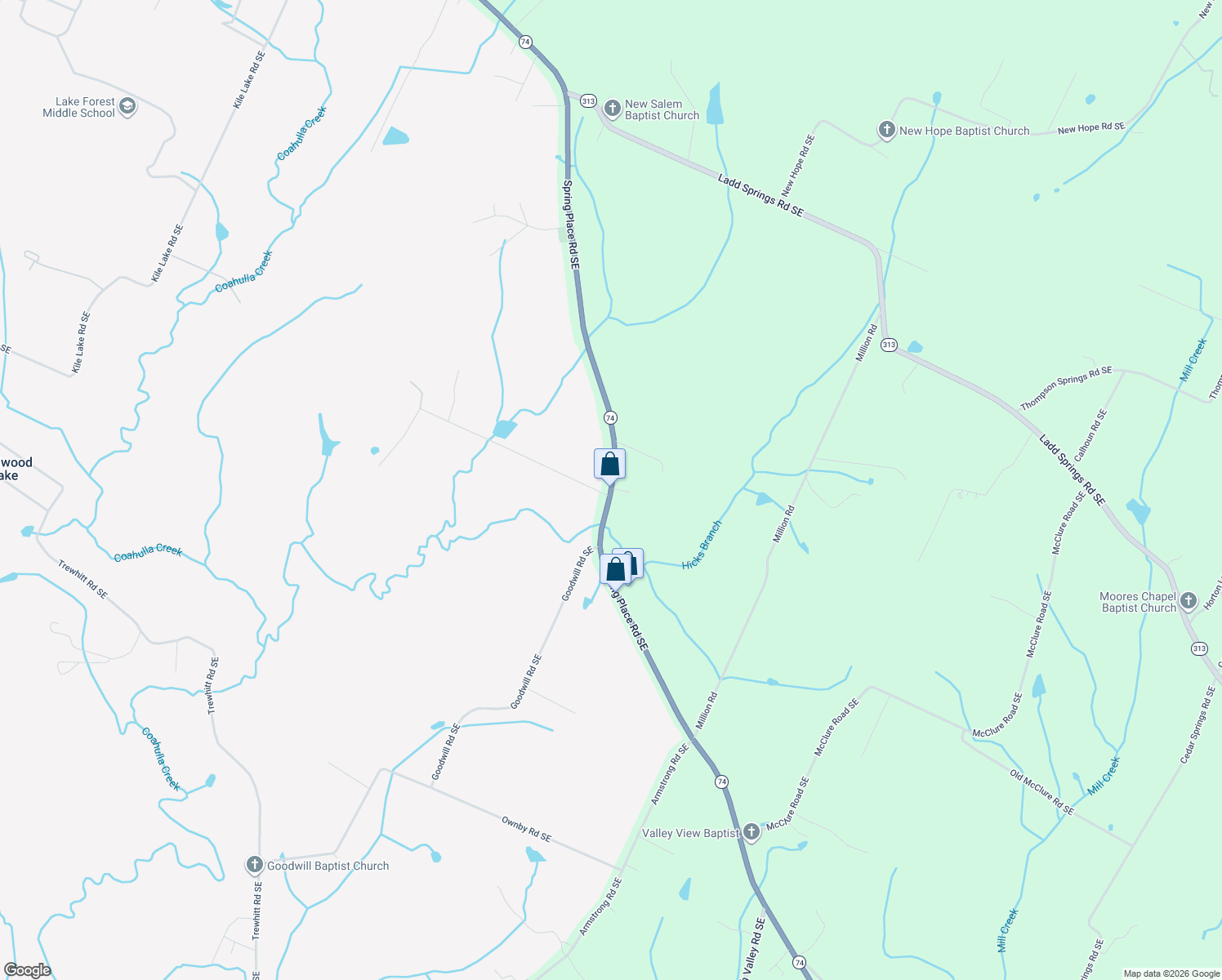 map of restaurants, bars, coffee shops, grocery stores, and more near 3868 Spring Place Road Southeast in Cleveland