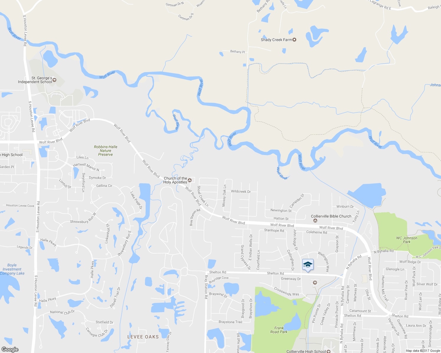 map of restaurants, bars, coffee shops, grocery stores, and more near 1246 Marsh Creek Lane in Collierville