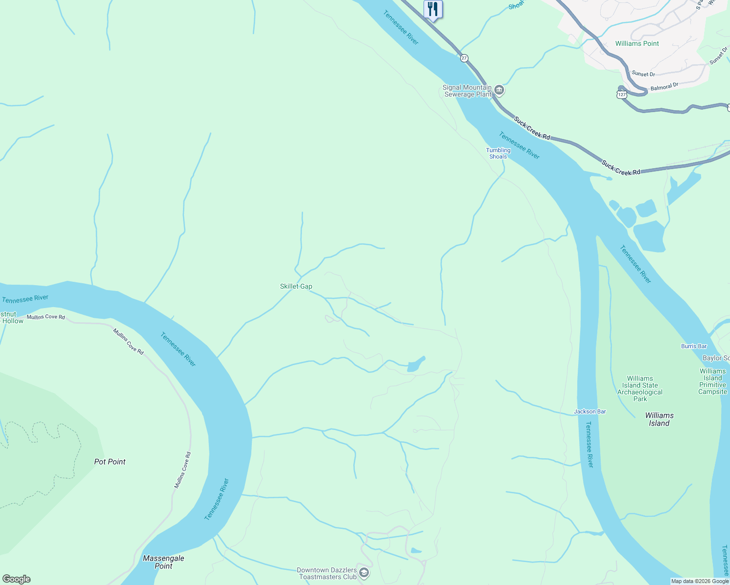 map of restaurants, bars, coffee shops, grocery stores, and more near 680 Skillet Gap Road in Chattanooga