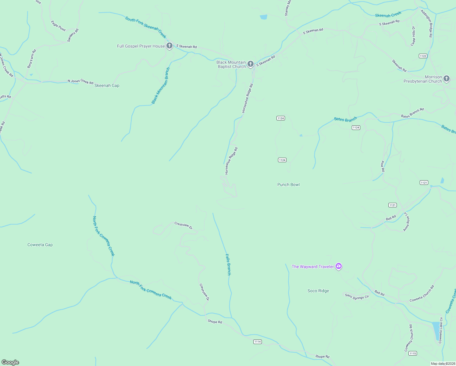 map of restaurants, bars, coffee shops, grocery stores, and more near 1182 Horseshoe Ridge Road in Otto