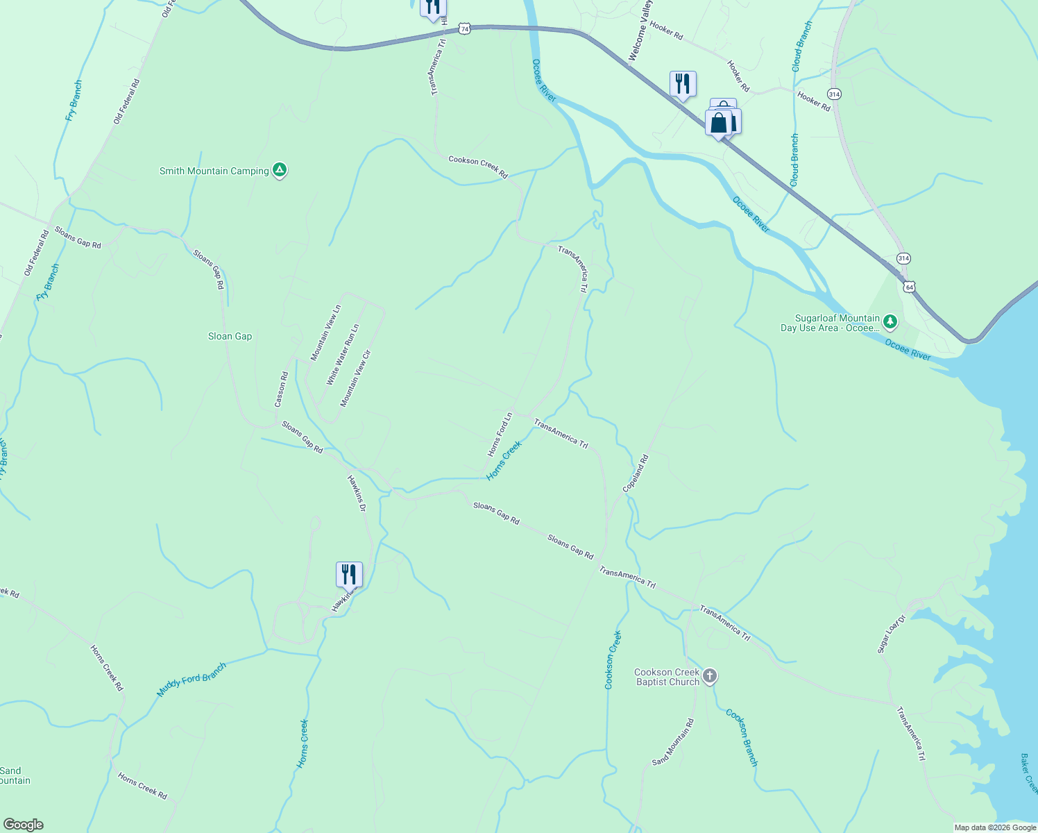 map of restaurants, bars, coffee shops, grocery stores, and more near 203-229 Horns Ford Lane in Ocoee